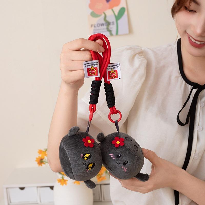 Cartoon Creative Coal Doll Pendant Plush Toy Black Coal Bag Keychain Hanging Ornament Doll Desktop Ornament