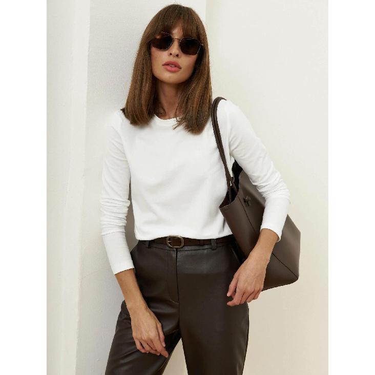 

Pure cotton T-shirt, new spring 2026 women s fashion casual versatile commuter pullover with round neck and long sleeves S белый
