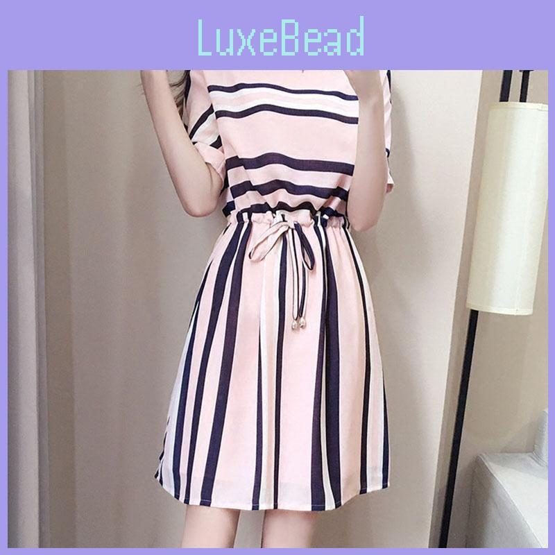 Elegant And Timeless Women Fashion Short Sleeve Casual Dress With Classic Stripes