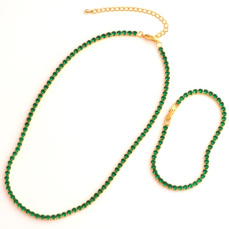 Exquisite Green Cubic Zirconia Necklace for Women Iced Out Zircon CZ Tennis Luxury Crystal Short Hiphop Neck Accessories Jewelry