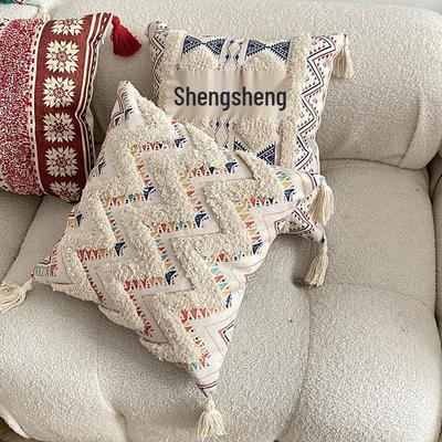 Bohemian Ethnic Flocking Linen Pillow Cover - Decorative Cushion for Sofa, Bedroom, or Bedside