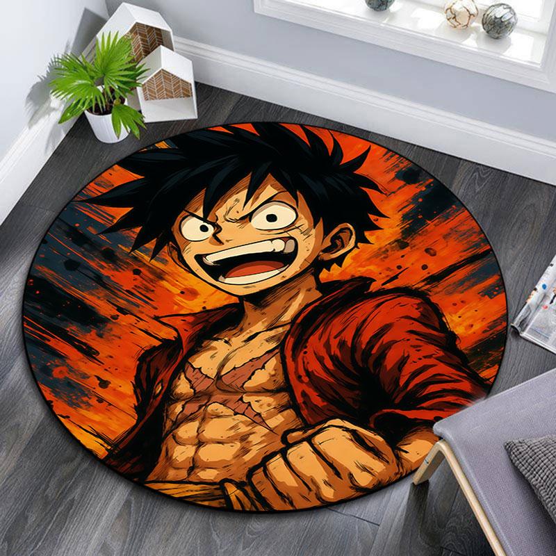 One Piece Anime Epic Illustration,Round Area Rug,Carpet Rug for Living Room Bedroom Sofa Playroom Decor,Non-slip Floor Mat