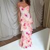 European and American style new casual and comfortable backless flower print dress sexy pink holiday suspender dress