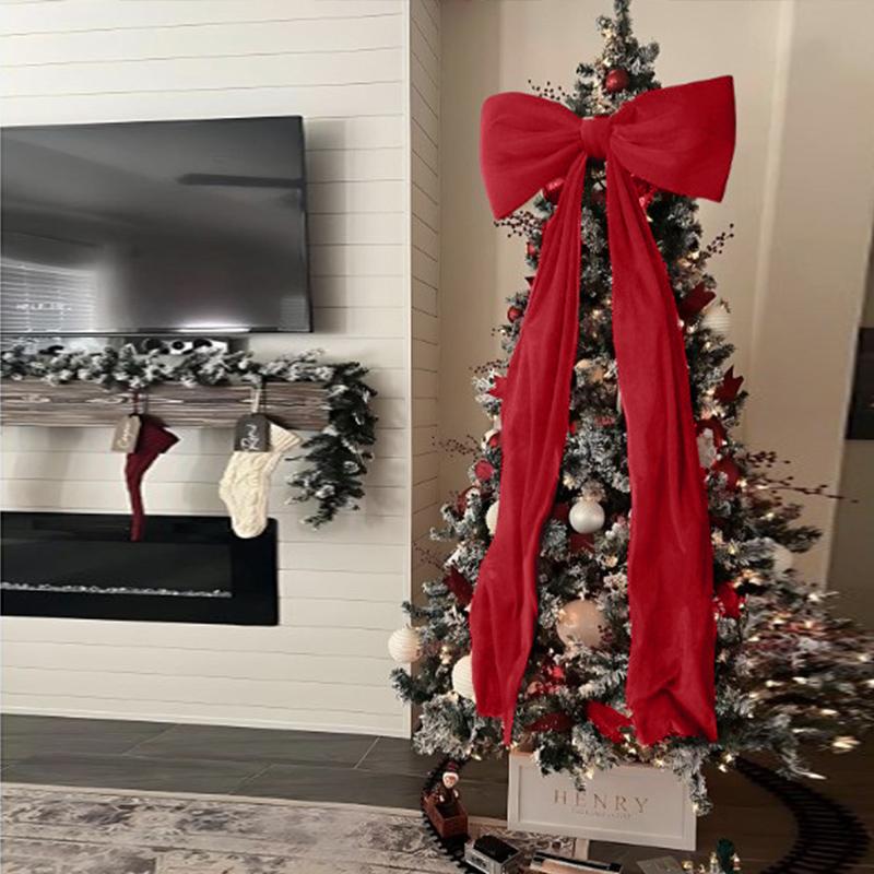 50x180cm Super Large Wine Red Velvet Christmas Bow Xmas Tree Bowknot Pendant Ornaments DIY Wedding New Year Party Decor Gifts