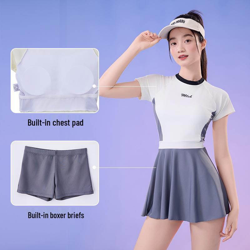 Women's Quick-Dry Pleated A-line Skirt Swimsuit Two-Piece Shorts - Conservative High-End Beachwear