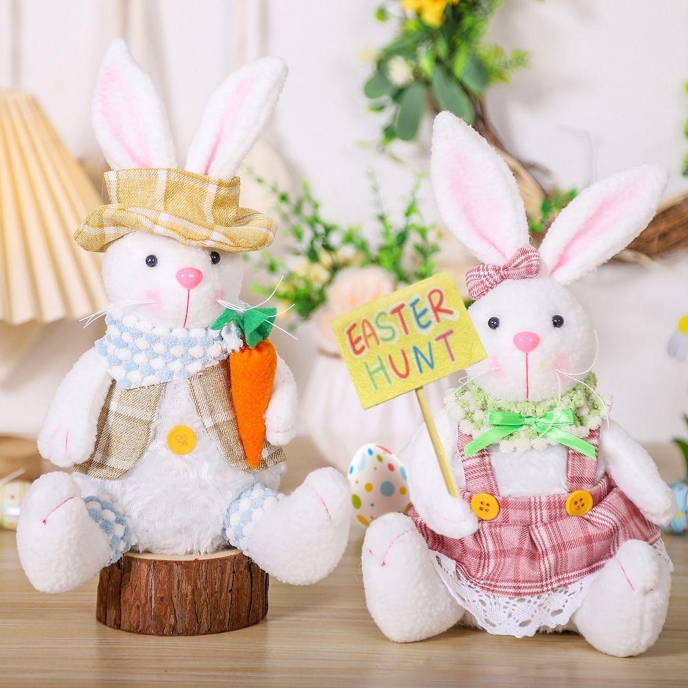 Cartoon Easter Plush Bunny Ornament Cute Doll Rabbit Figurine Decoration Easter Themed Decoration