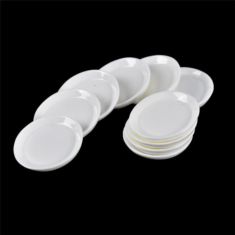 10Pcs Dollhouse Miniature Resin Trays Plates Doll Mini Food Dishes Tableware