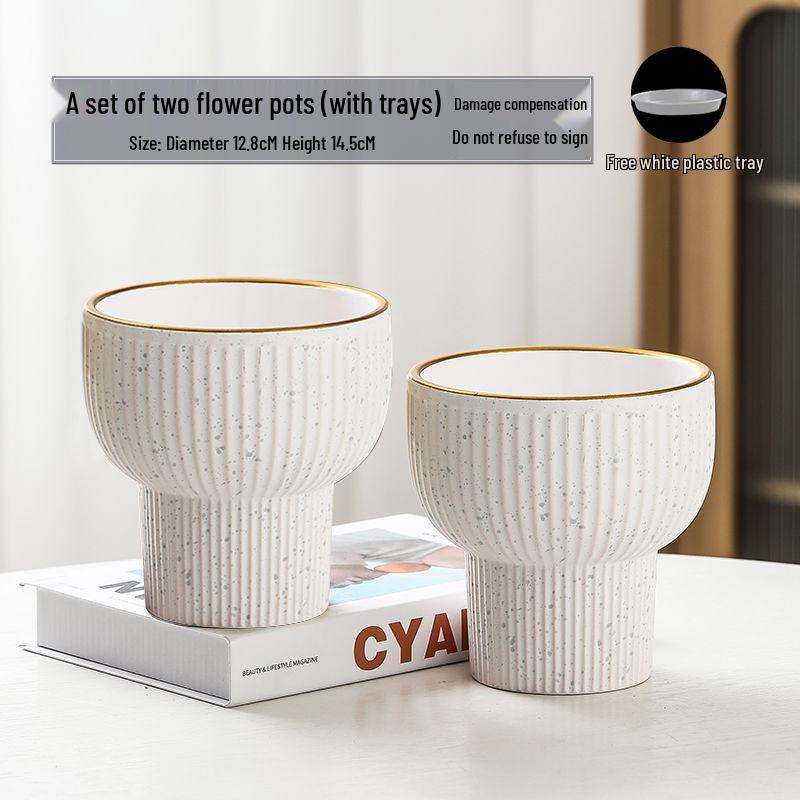 Nordic High-Leg Ceramic Orchid Pot: Durable, Artistic for Home or Balcony Use