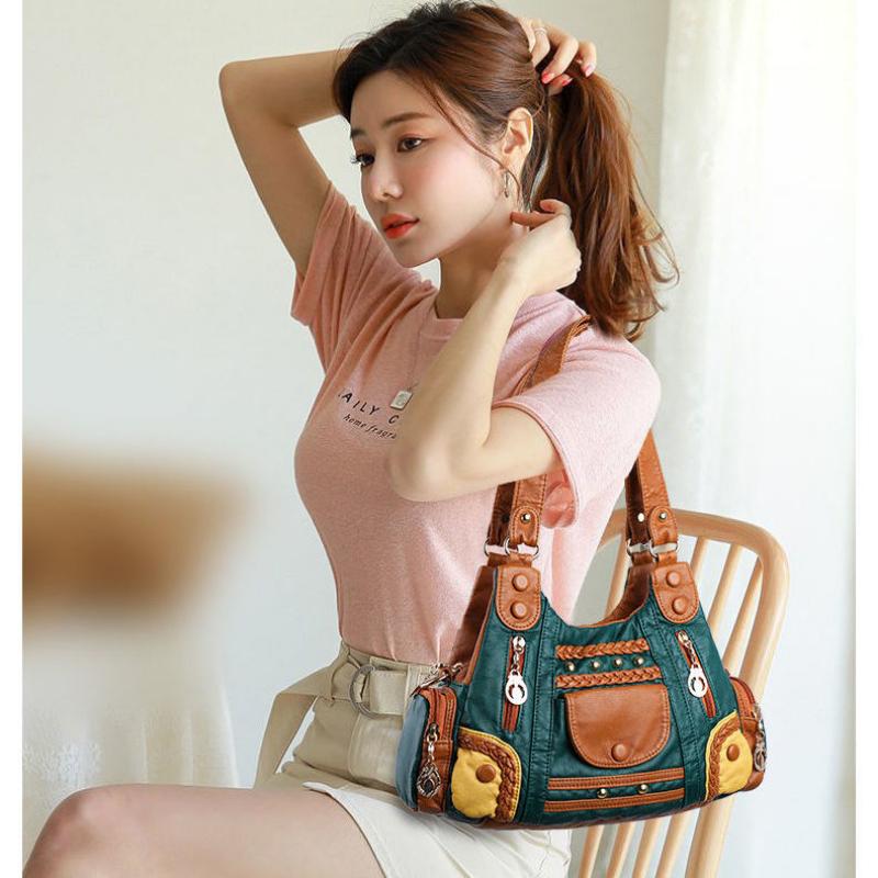Veske Kvinnemote Mykt Skinn Single Shoulder Crossbody Bag Large Capacity Bag Retro Leisure Bag