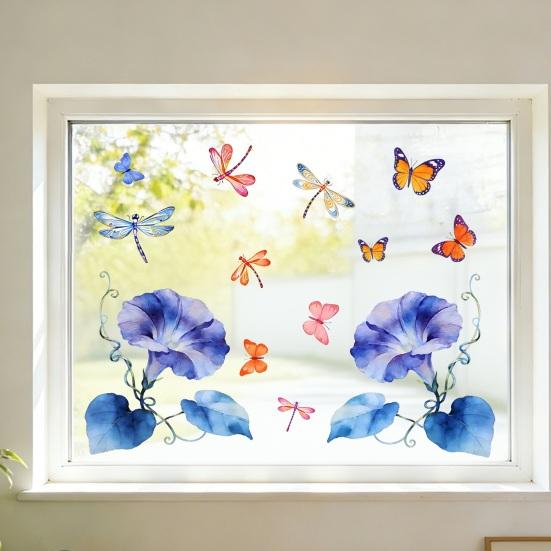 Spring Floral Window Clings Morning Glory Butterfly Dragonfly Static Glass Decals Reusable Sticker for Home Office Glass Doors Windows