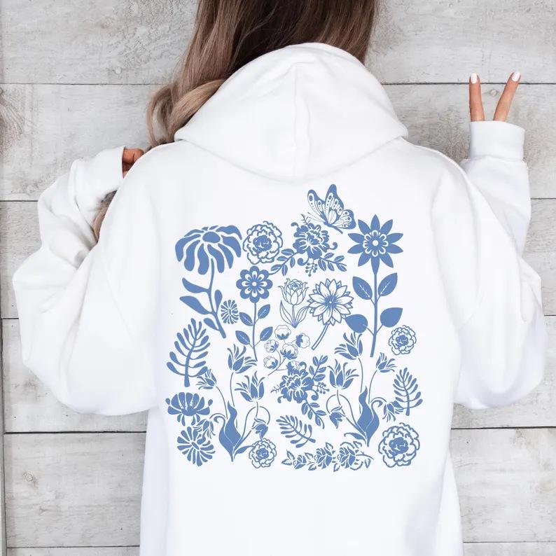 2025 Women's European Fit Drop Shoulder Ribbed Print Hoodie