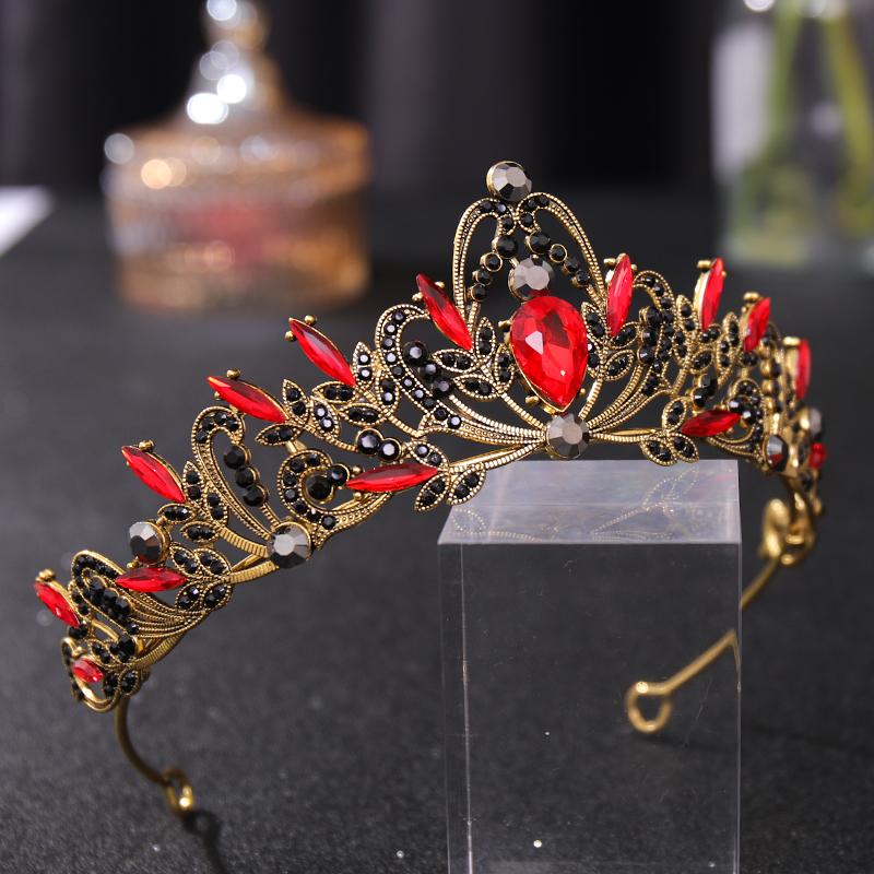 Wedding Crown Gold Tiaras Bridal Headband Red Crystal Tiaras Crowns Crown Bride Headpiece Wedding Hair Accessories