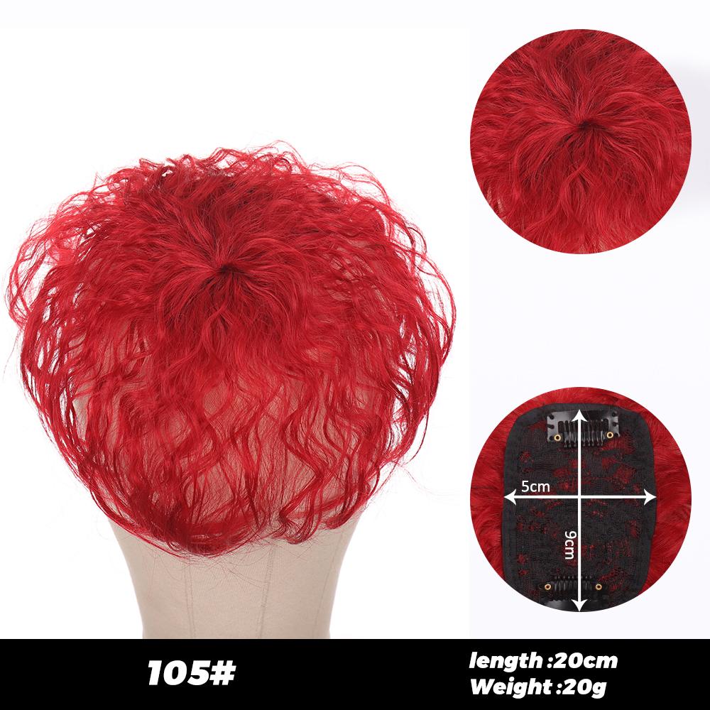 

Синтетичні чорно-коричневі кучеряве волосся, верхня накладка, 2 затискачі для нарощеного волосся, заміна, застібка, перуки з чубчиком для жінок