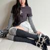 Early autumn ancient taste sub-cute mint green stitching contrast stripes polka dots Korean light Asian style cotton calf socks