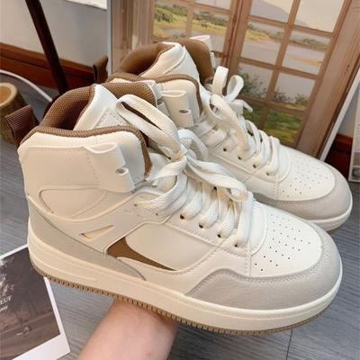 AJ Dámské Boty Korejský styl Módní Kožená Platforma Vysoké boty Deskové Boty Tenisky Air Force No. 1 Dámské Lovers Boty Bílé Boty Dámské