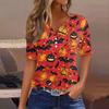 Women's T Shirt Halloween Print Button Short Sleeve Daily Weekend Fashion Basic V- Neck Regular Top