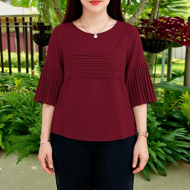 ZANZEA Women Casual Round Neck Solid Color 3/4 Sleeve Blouse