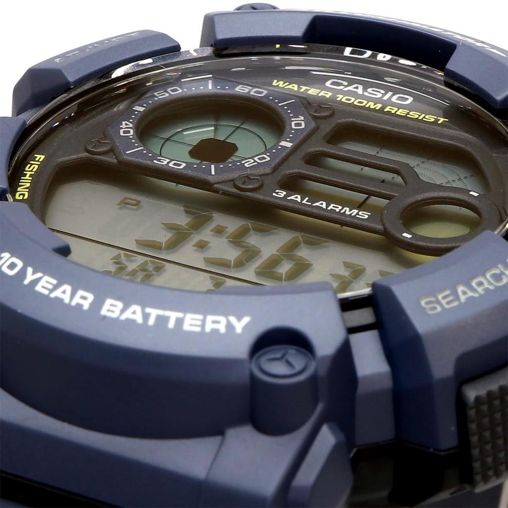 Casio Cyfrowy zegarek męski WS-1500H-2AV Granatowy z wyświetlaczem danych wędkarskich i księżycowych, Model zagraniczny [Import równoległy]