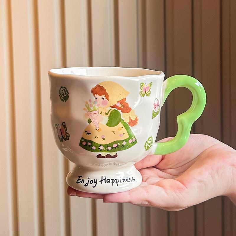 

Retro ins wind couple water cup coffee cup ceramic mug with lid spoon for girls birthday gift souvenir 401-500ml