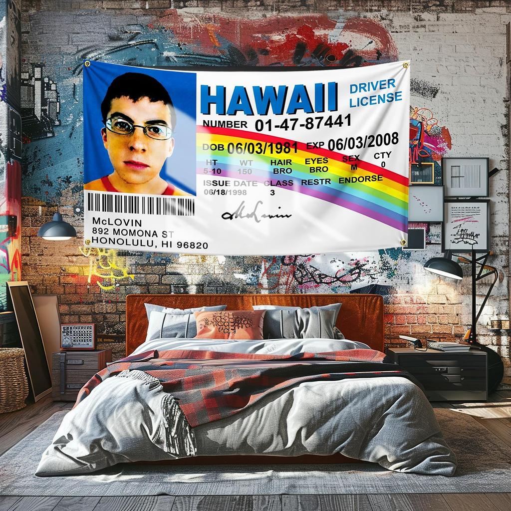 Valentines Day Gifts Mclovin ID Flag 3x5Ft Heavier Funny Wall tapestry for Bedroom College Dorm Room Decor,Large Mclovin Flag with 4 Brass Grommets