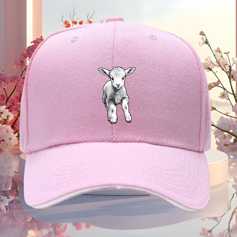 Cute Lamb Graphic Baseball Cap Breathable Cotton Casual Adjustable Hat for Unisex