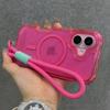 Glitter Transparent Magnetic For Magsafe Case For iPhone 17 15 14 Plus 13 16 Pro Max Wrist Strap Lanyard Shockproof Armor Cover