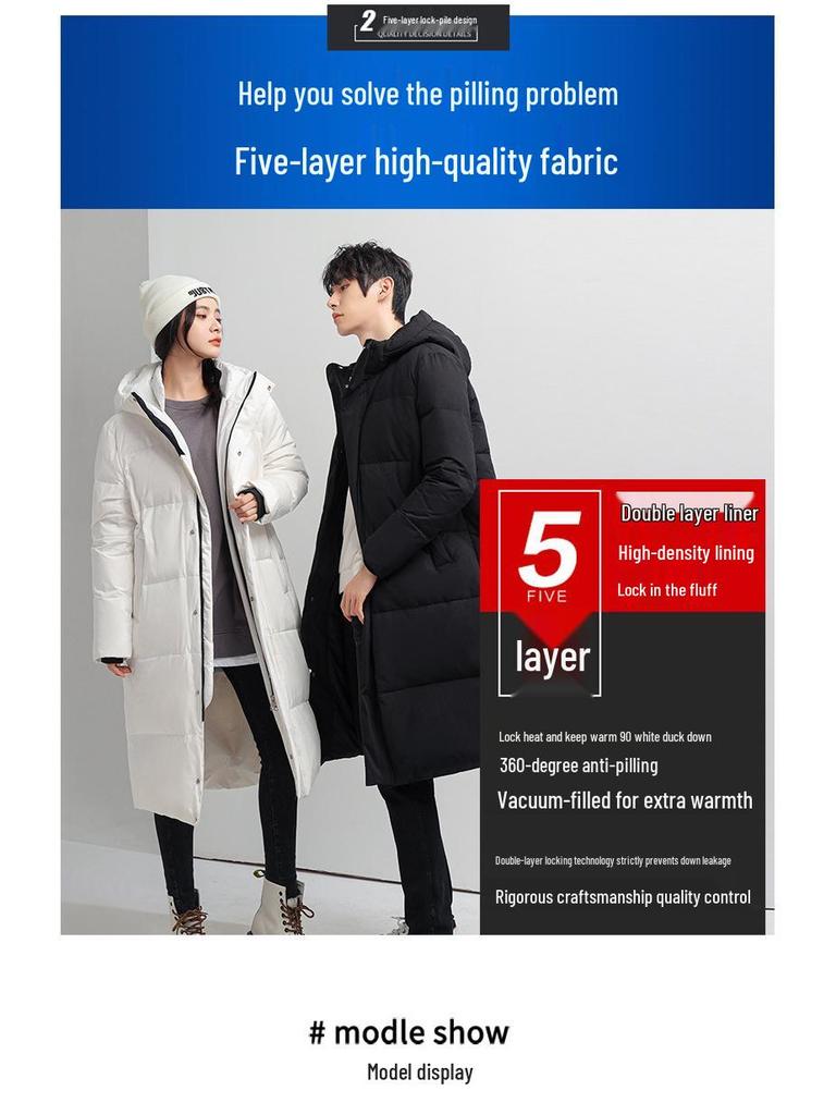 Men's Long Winter Down Jacket - Thick, Warm, Loose Fit, Solid Color, Mid-Length, Over-the-Knee.