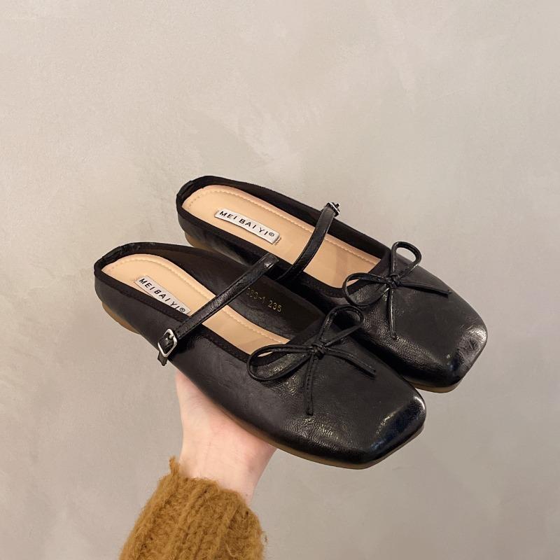 Fashion Women's Baotou Slippers Spring New Square Head Shallow Mouth Butterfly Knot Soft Bottom Anti-slip Wear