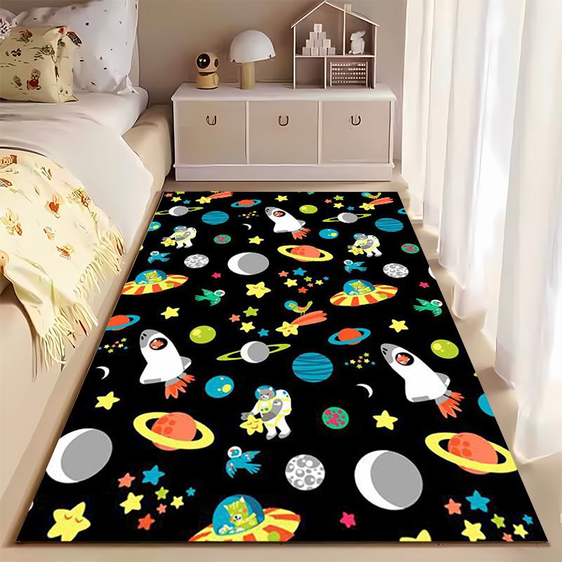 Colorful Space Adventure Theme Rug Non-slip rug suitable for living room and bedroom sofas.