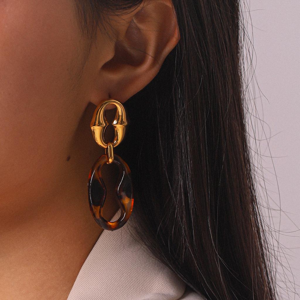 Phoenix Trend Retro Maillard Style Amber Earrings, Unique Vintage Two-tone Spliced Drop Earrings, Titanium Steel Jewelry