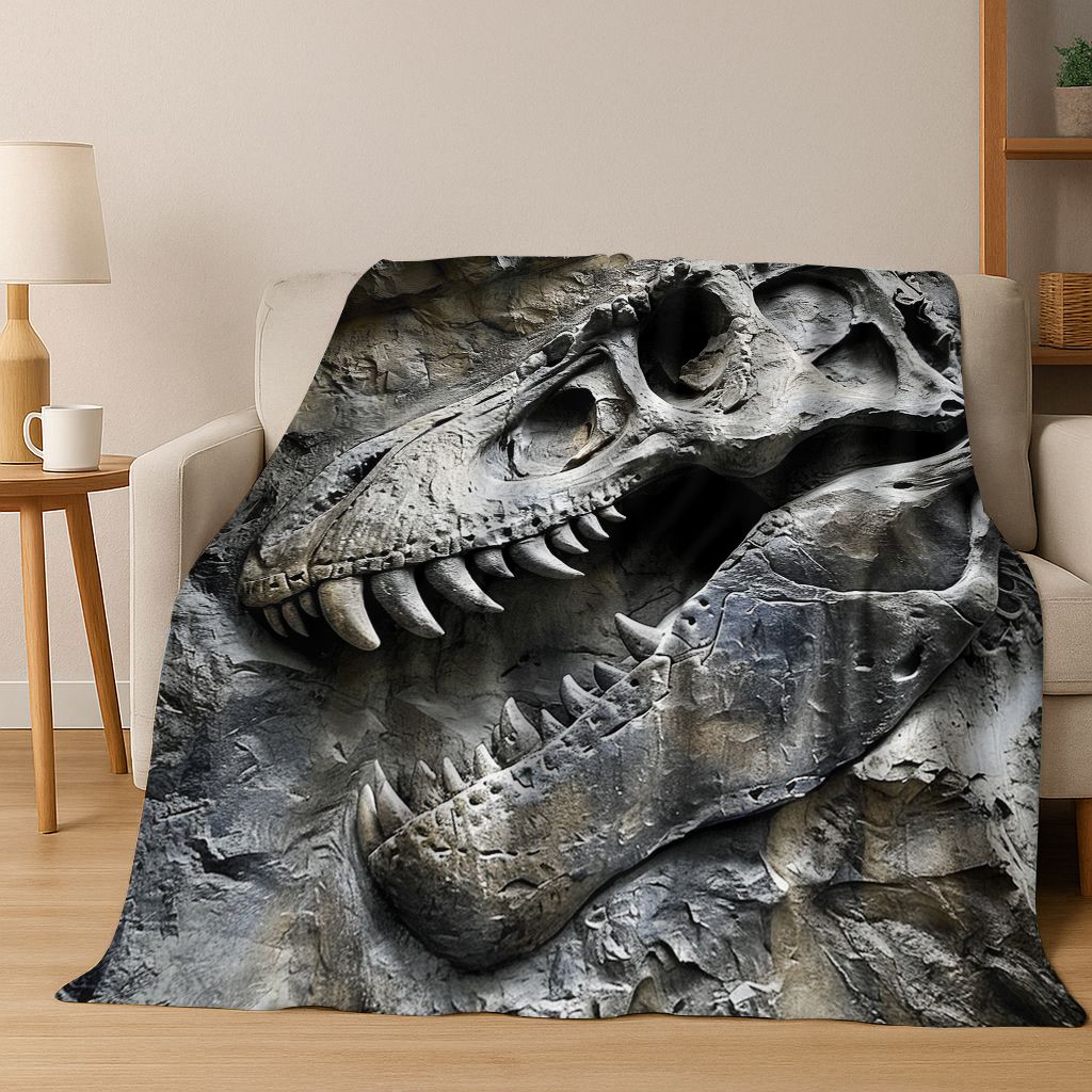 Ancient Creatures Dinosaur Ammonite Fossil Art Flannel Blanket,Cozy Soft Throw Blanket for Home Bedroom Bed Sofa Cover Gift Kid
