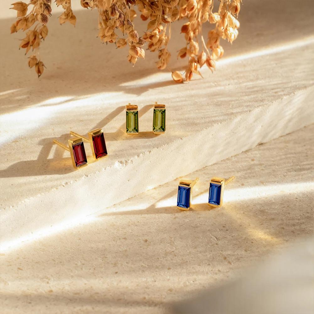 EManco Stainless Steel Gold-Plated Colorful Birthstone Earrings High-end Rhinestone Jewelry Gifts