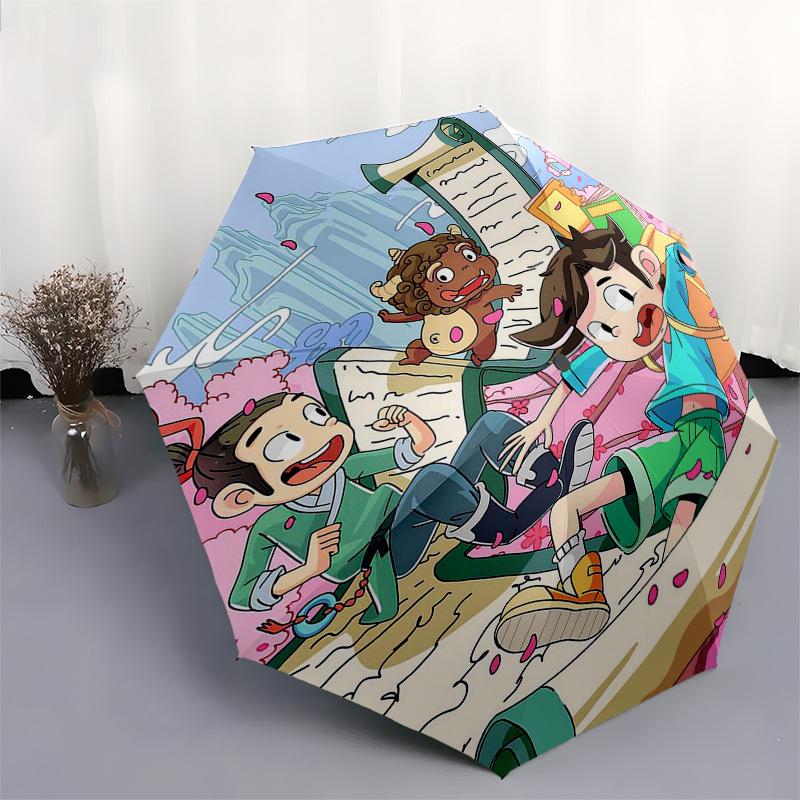 1pc Outdoor Umbrella with Anime Characters, Automatic Opening/Closing, Portable 3-Fold Design, 8-Rib Iron Frame - Perfect Gift for Fans, Traveler