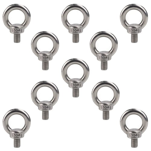 304 Stainless Steel Eye Bolts, M6 12mm, Set of 10, Screws, Bolts, Hanging Fixtures, Reinforcement Aids, DIY Tool Set