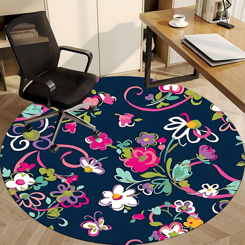 1pc Floral Pattern Office Round Area Rug, Under Office Chairs Bedroom Living Room Home Decor, Room Deco