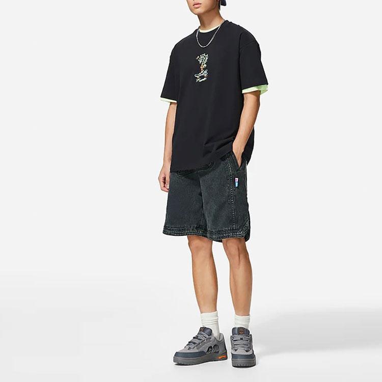 Li-Ning Solid Color Loose Wash Denim Shorts Men Shorts Black AKSSB49-1