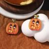 New Halloween creative and funny wooden printed pumpkin emoji stud earrings, a niche and trendy style