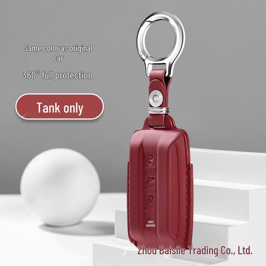 Premium Leather Car Key Cover for Tank 400 - Genuine Cowhide Key Bag with Buckle for Men and Women