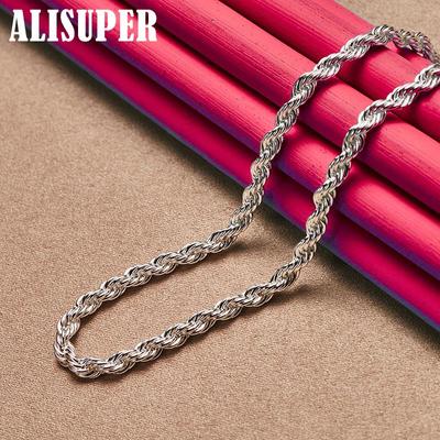 925 Sterling Silber 16/18/20/22/24 Zoll 4 mm gedrehte Seilkette Halskette Schmuck