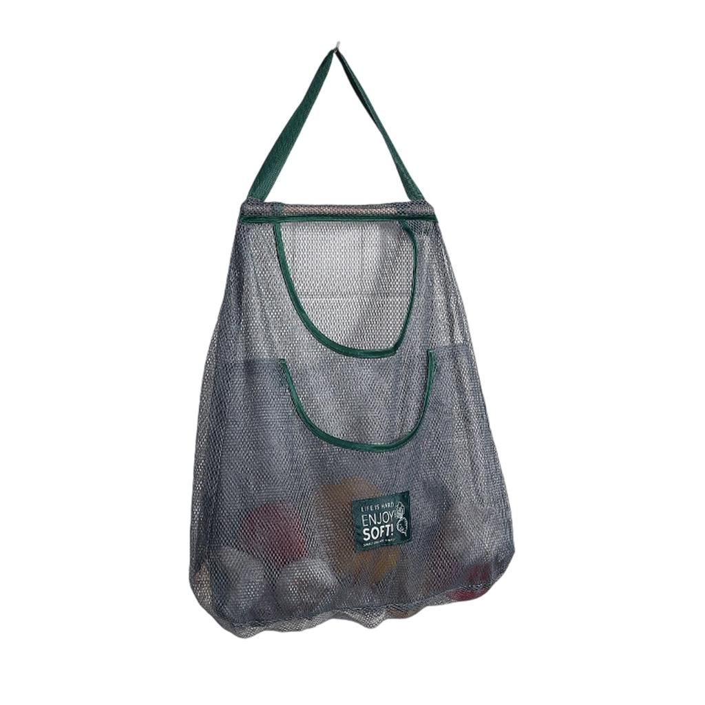 Breathable Mesh Hanging Storage Bag For Garlic Onion Spices Kitchen Vertical Space Saving Organizer Durable Polyester Material