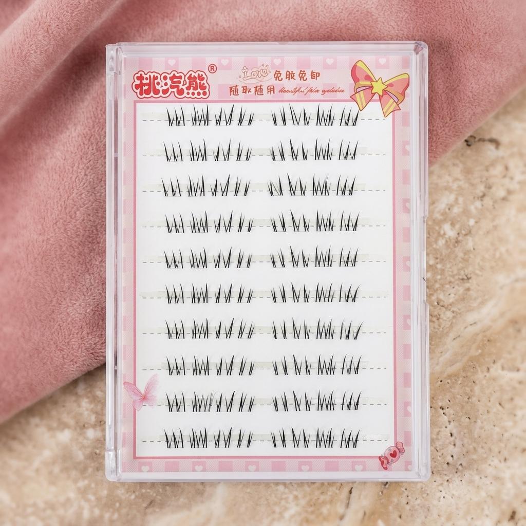 No Glue Natural False Eyelashes Upper Lower Universal HD Camera Ready Black Fiber Lashes