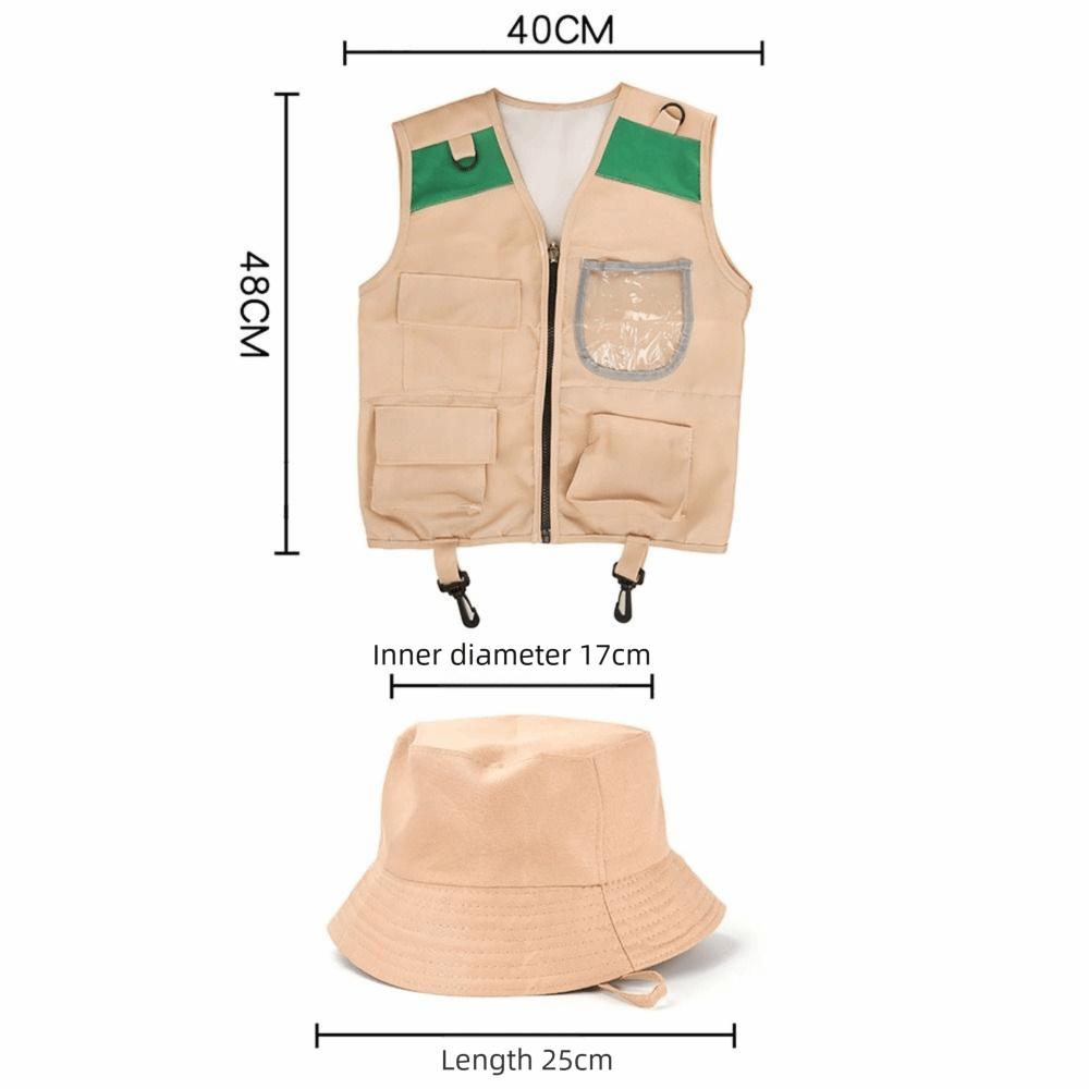 Multicolor Kids Explorer Hat Vest Dress Up Game Cosplay Costumes Kid Outdoor Adventure Kit  Unsex