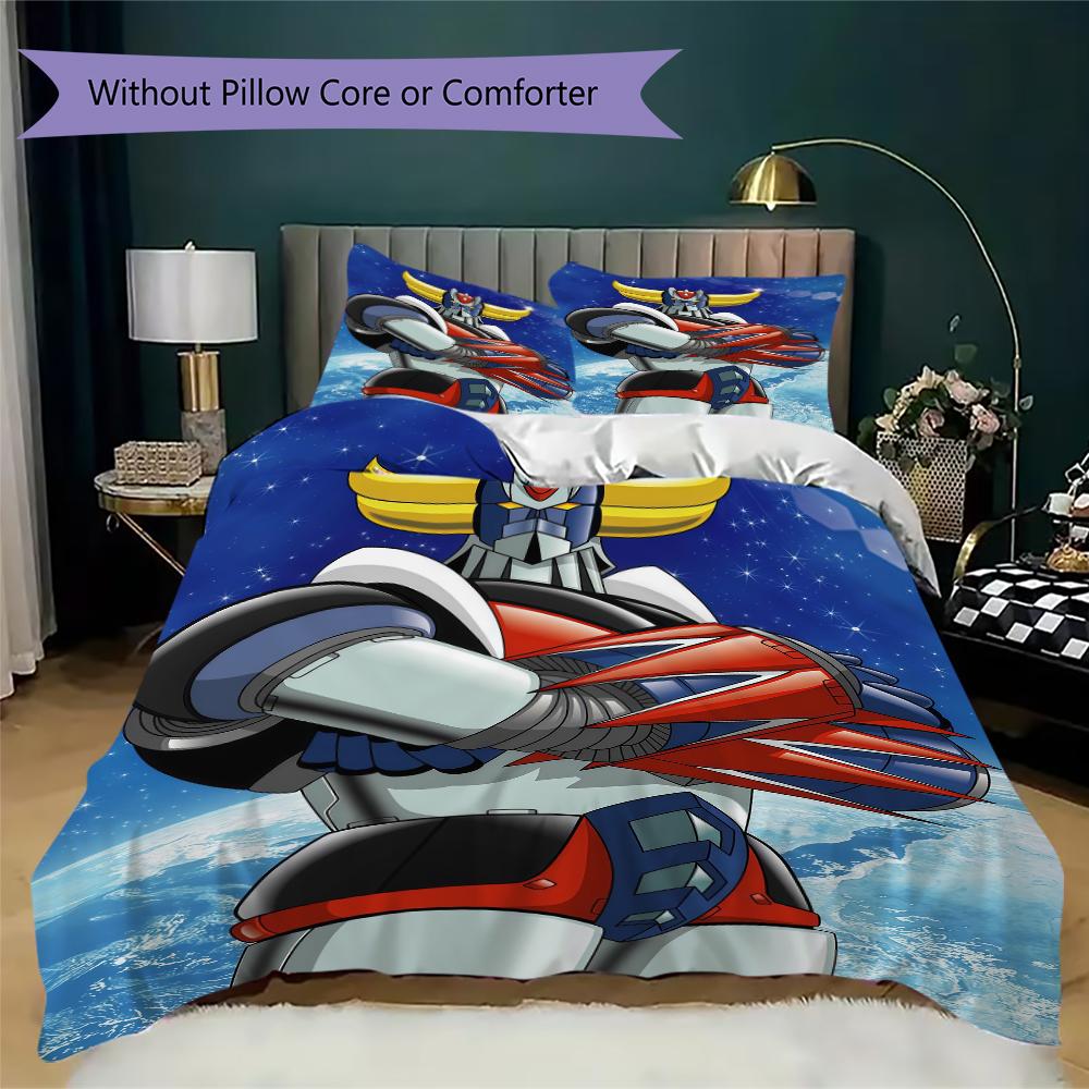 Grendizer Goldorak Pattern Bedding,Quilt Set Quilt Cover Pillowcase Home Birthday Gift(1 * duvet cover + 2 * pillowcase, without core)_lx