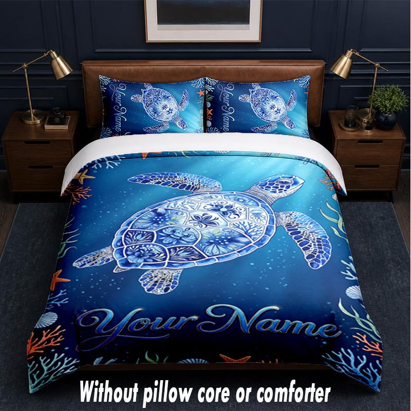 Mermaid Underwater Theme Custom Text Or Name 3Pcs Bedding Set,1 Flat Sheet & 2 Pillowcases Personalized Home Bedding