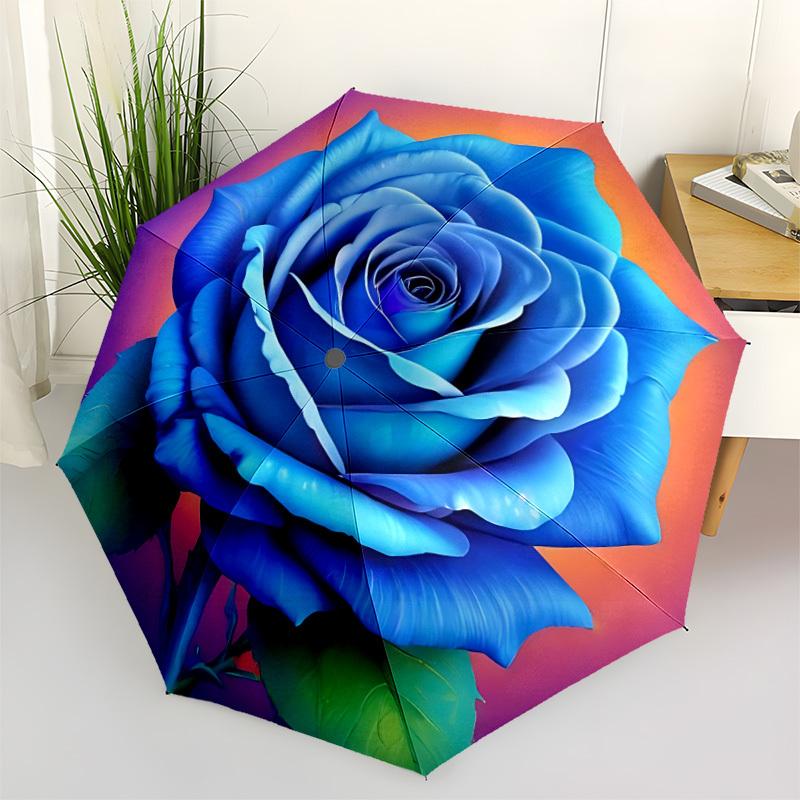 1pc Blue Rose Automatic Umbrella - Automatic Opening And Closing, Sturdy Iron Frame, Formal Occasions yy251018117