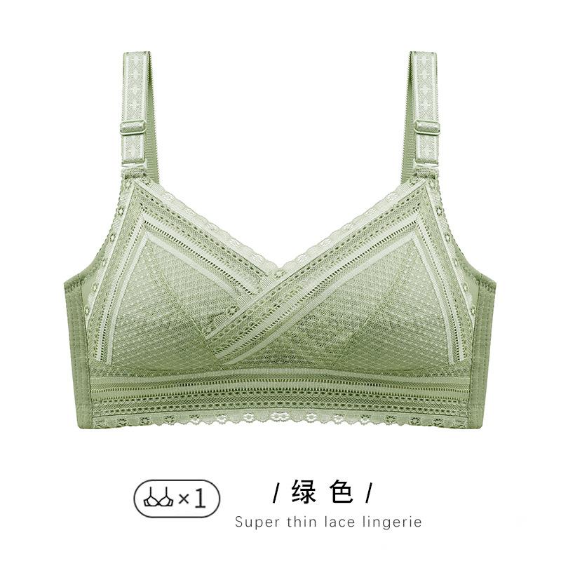 Xinghai No Steel Ring Gathering Adjustment Type Thin Crystal Cup Bra Fat Mm Large Size Large Chest Small Bra