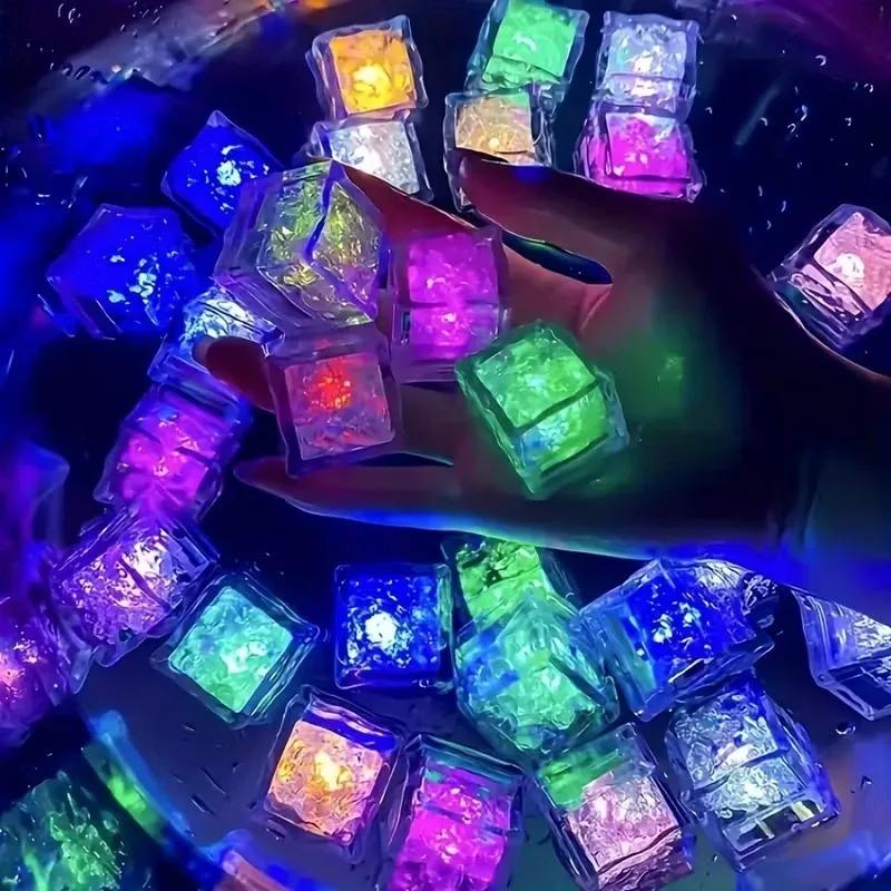 12-60PCS LED Light Up Ice Cube Lamp Reusable 3D Atmosphere Light Eco-friendly Promotional Lamp for Party Bar Wedding KTV Decor