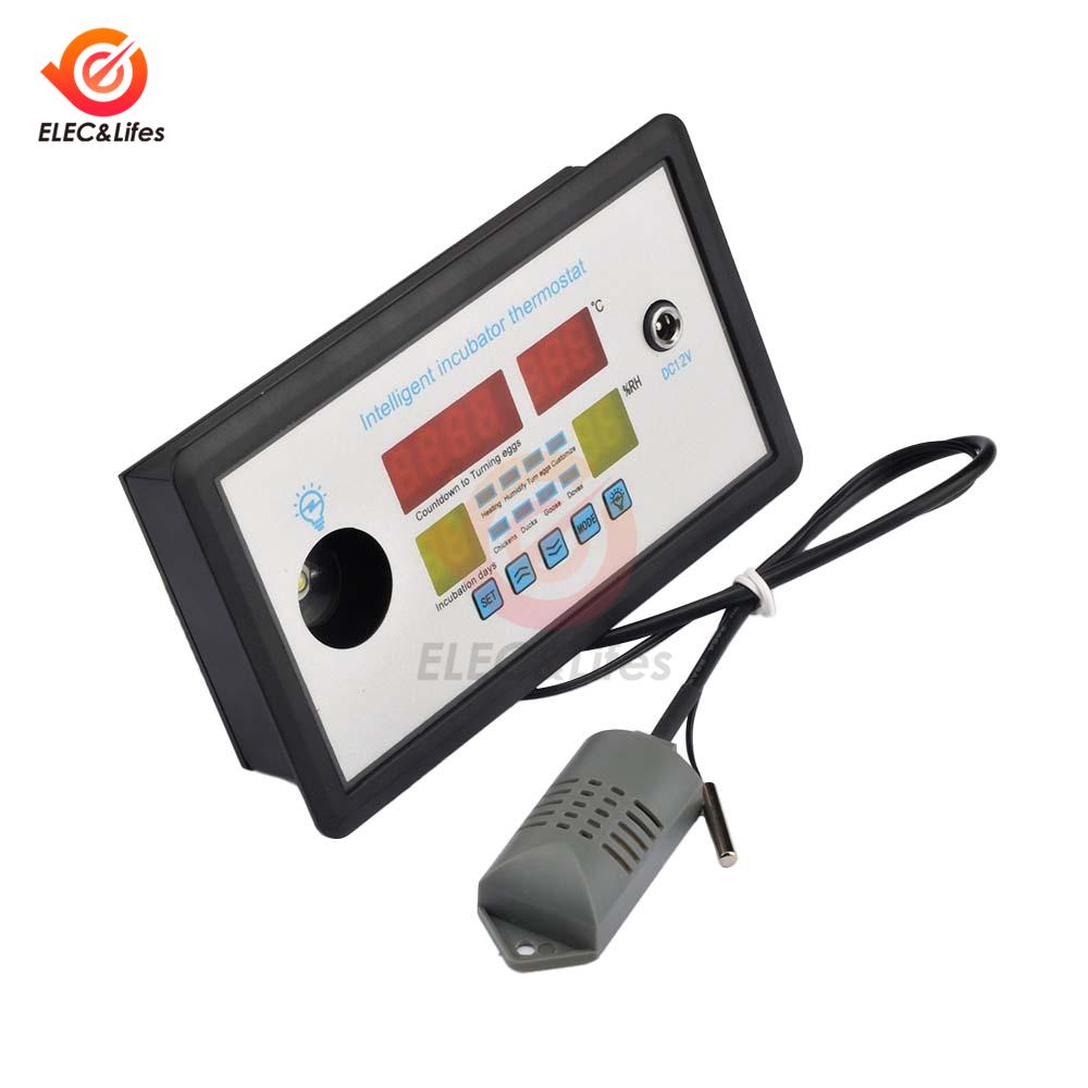Intelligent Incubator Thermostat Digital Thermometer Humidity Controller LED Cold Light Real-Time Hatch Record With Sensor 12V