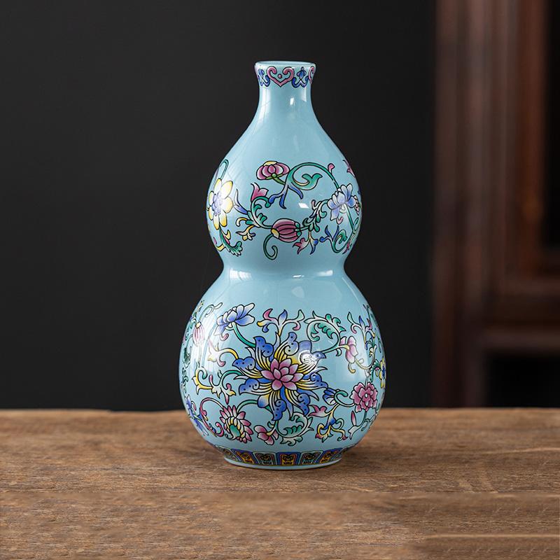 Chinese style enamel gourd ceramic vase, living room decoration, flower vase, desktop decoration vase