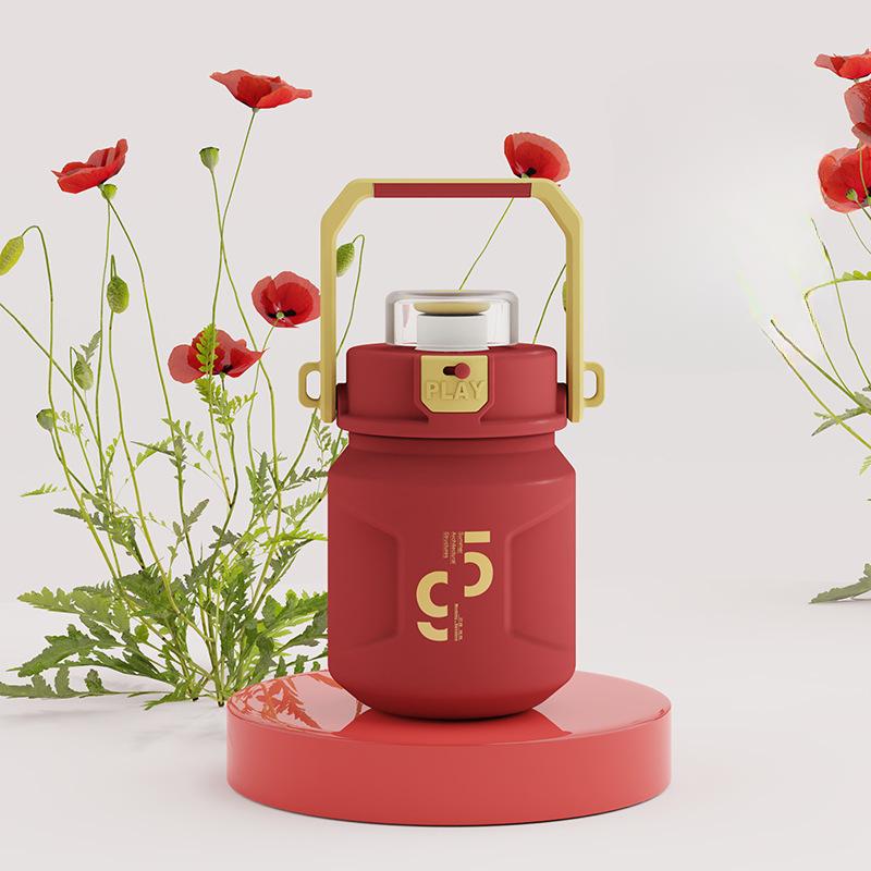 T Barrels Vacuum Cup Stainless Steel Portable Strap Cup with Straw Good-looking Student Children Kettle Big Belly Cup